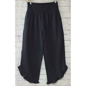 Cupshe Hi-Rise Ruffle Pants Beach Cover-Up Womens Large Black Smocked Waist New